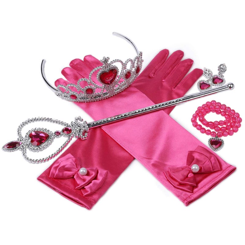 Orgrimmar Princess Dress Up accessories For Belle Gloves Princess Tiara Crown Wand Necklaces For Kids (Rose Red) - Image 2